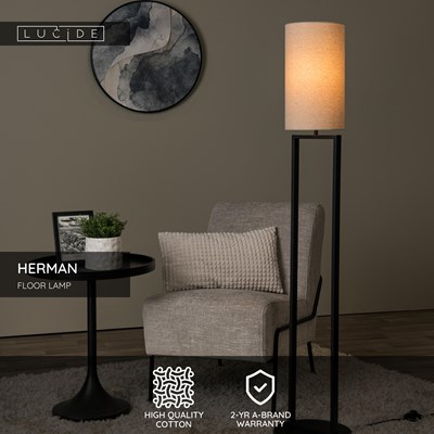 Lucide HERMAN - Floor lamp - Ø 26 cm - 1xE27 - Cream